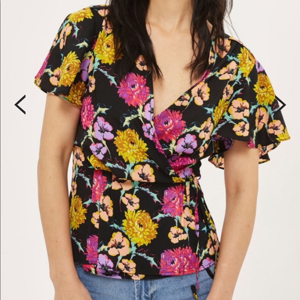 Top Shop Floral Wrap Top and Vintage Yellow top